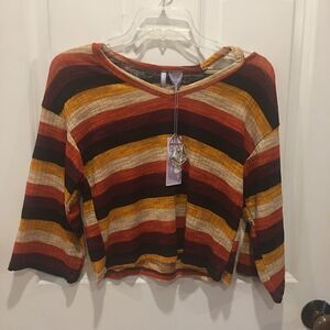 Good Luck Girl size 14 striped cropped top shirt